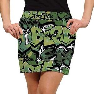 Loudmouth Ladies Green Golf Camo StretchTech Graffiti Tennis Skort Size 14